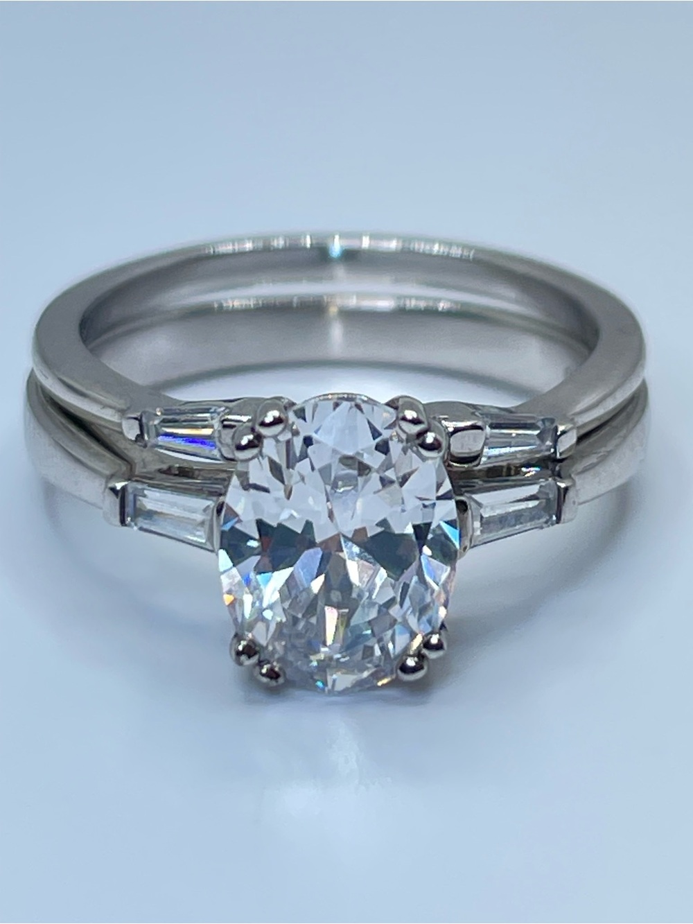 Sterling Silver CZ Double Band Engagement Style Ring Size 7 New